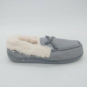 Seranoma Womens‎ FYIW Moccasin Slippers Gray Faux Fur Trim  7